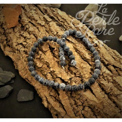 Ronde 8 - Agate naturelle efflorescente noire (10 pces)